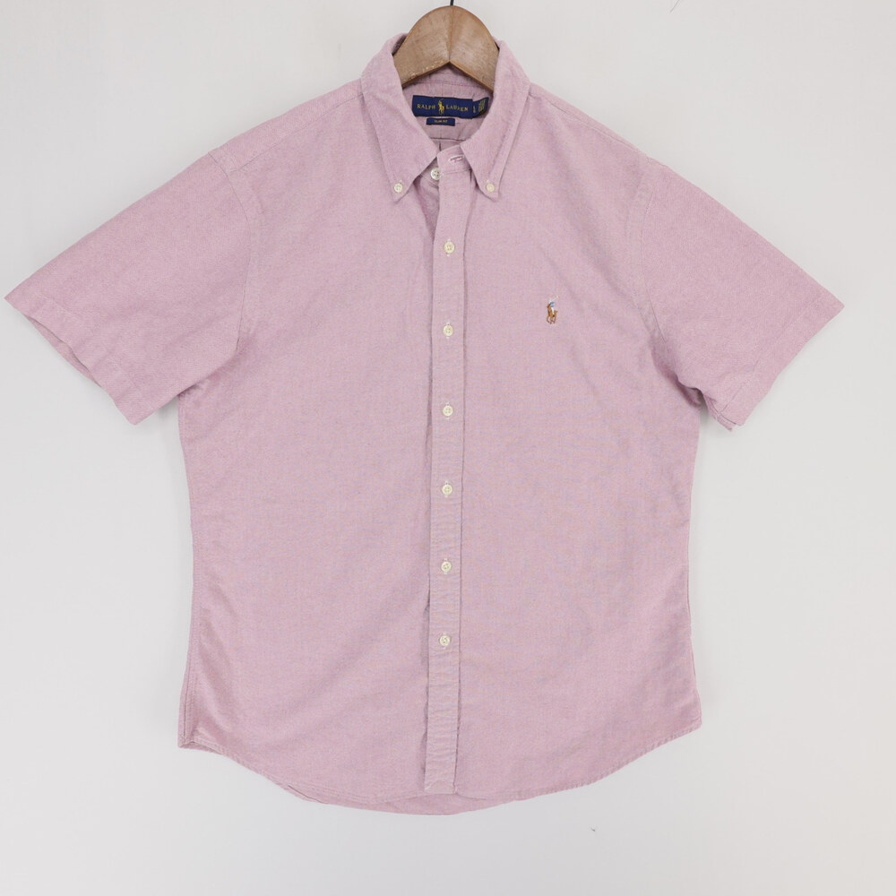 Ralph Lauren Shirt Men L Purple Heather Short Sleeve Button Down Slim Fit Oxford